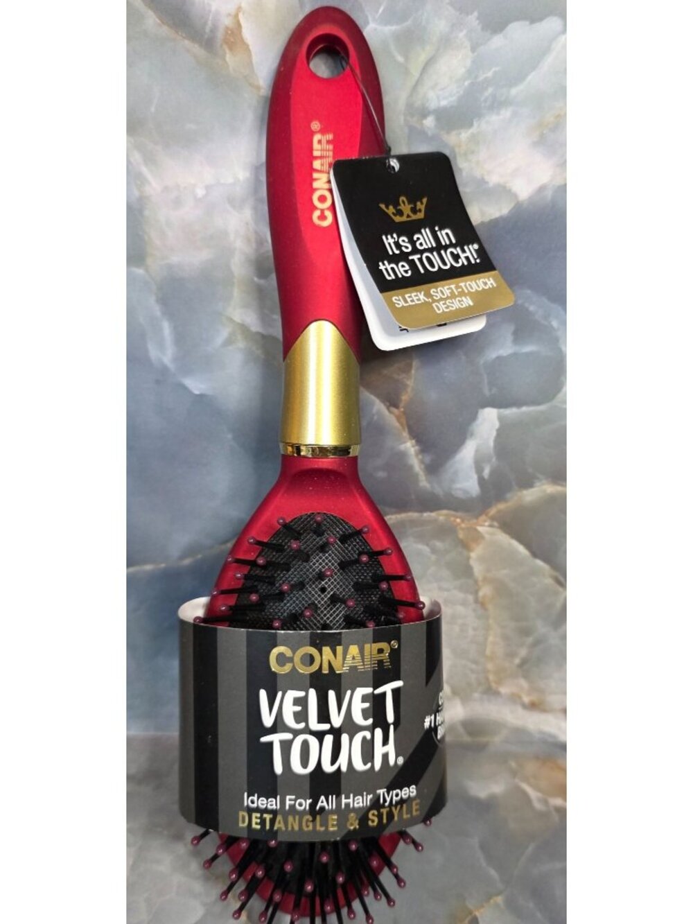 Conair Velvet Touch Hair Brush Red Gold Detangle Style Soft Touch Everyday